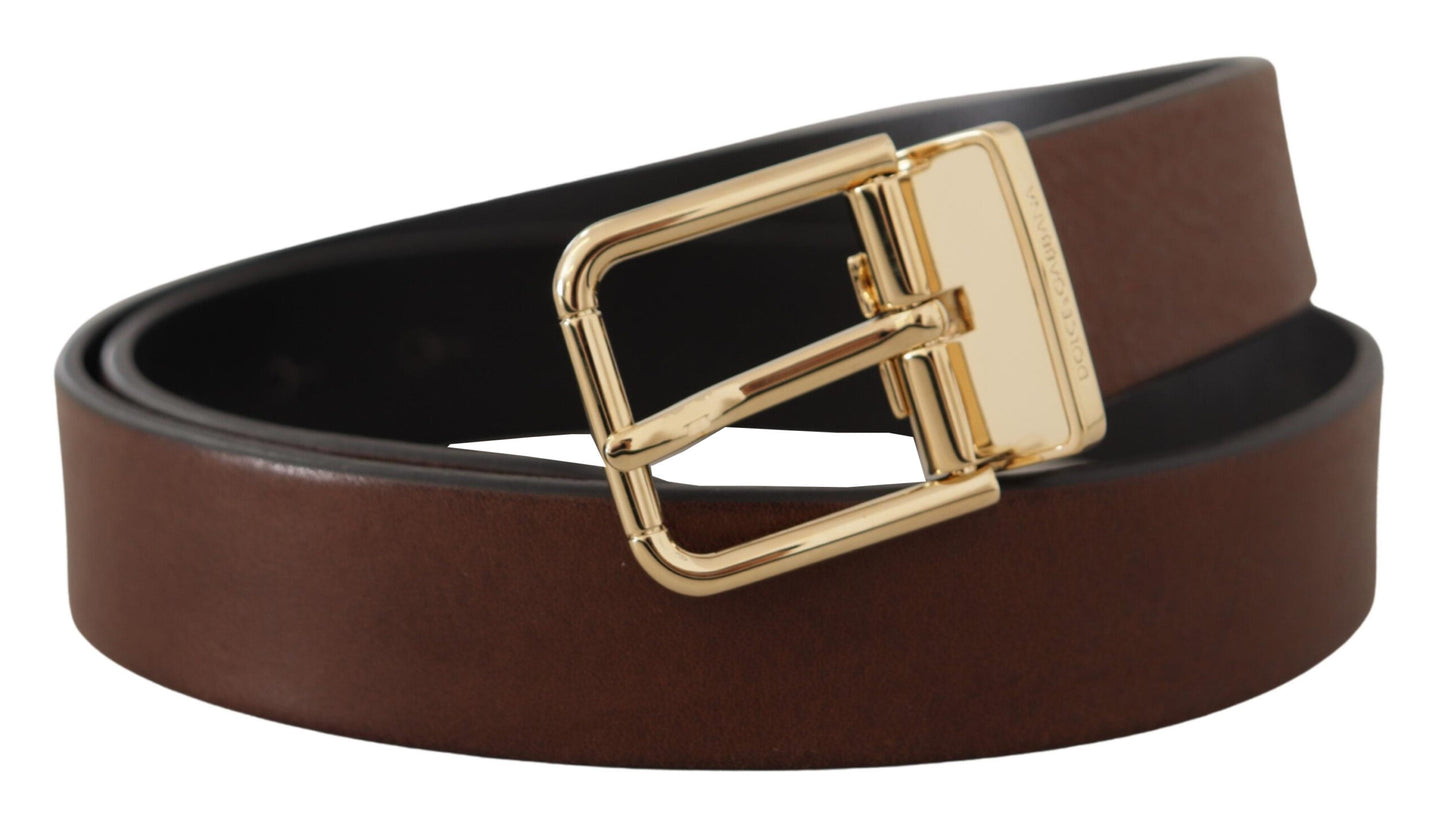 Dolce &amp; Gabbana Ceinture classique en cuir marron avec boucle en métal doré