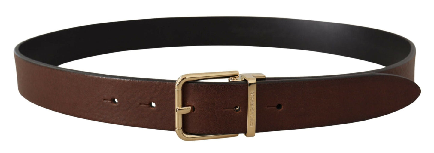 Dolce &amp; Gabbana Ceinture classique en cuir marron avec boucle en métal doré