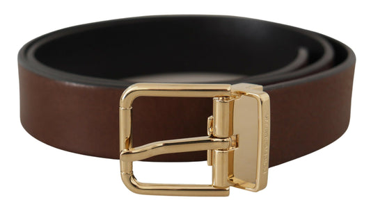 Dolce &amp; Gabbana Ceinture classique en cuir marron avec boucle en métal doré