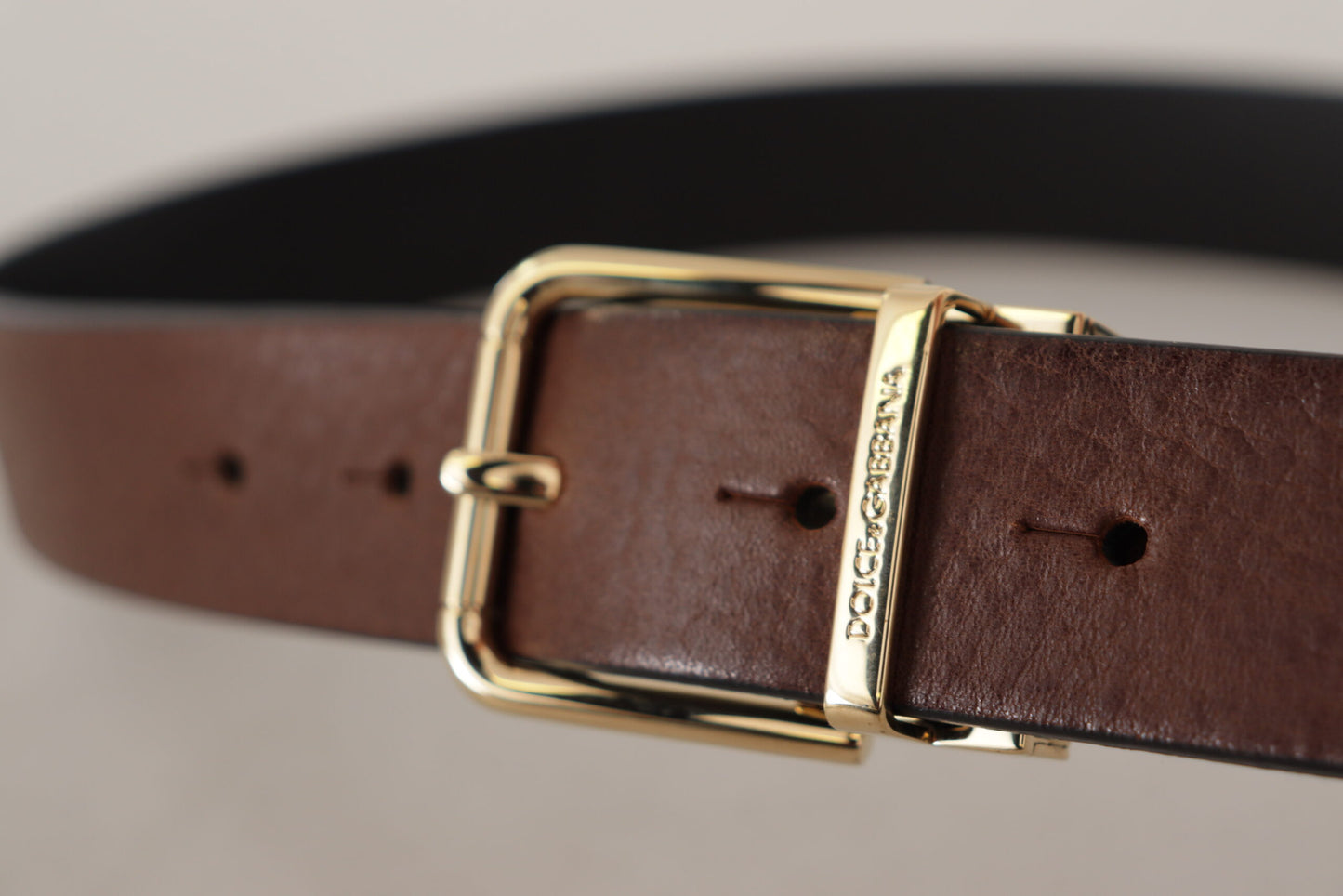 Dolce &amp; Gabbana Ceinture classique en cuir marron avec boucle en métal doré