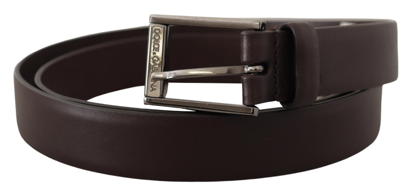 Dolce &amp; Gabbana Ceinture à boucle en métal argenté en cuir marron