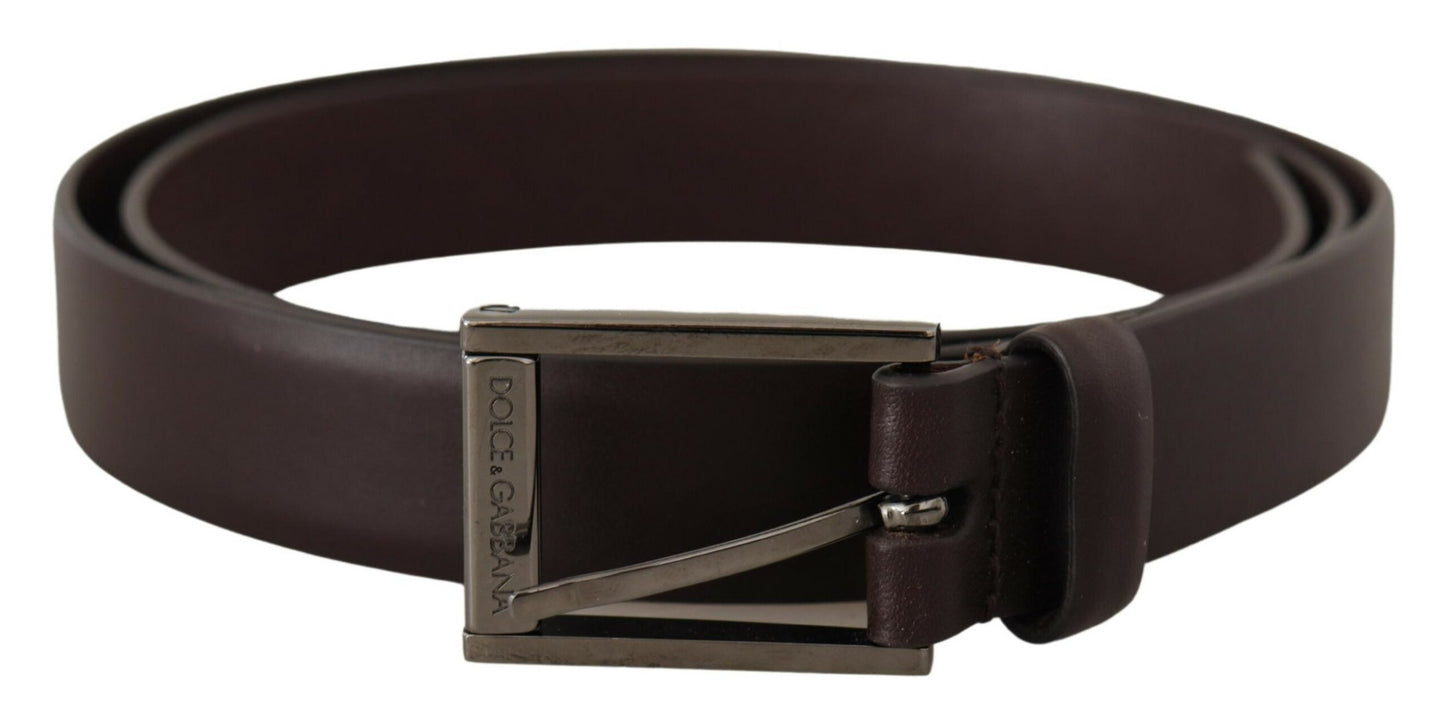 Dolce &amp; Gabbana Ceinture à boucle en métal argenté en cuir marron