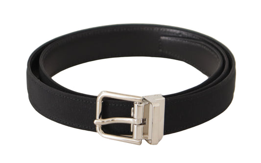 Dolce &amp; Gabbana Ceinture pour homme en toile noire avec boucle en métal argenté