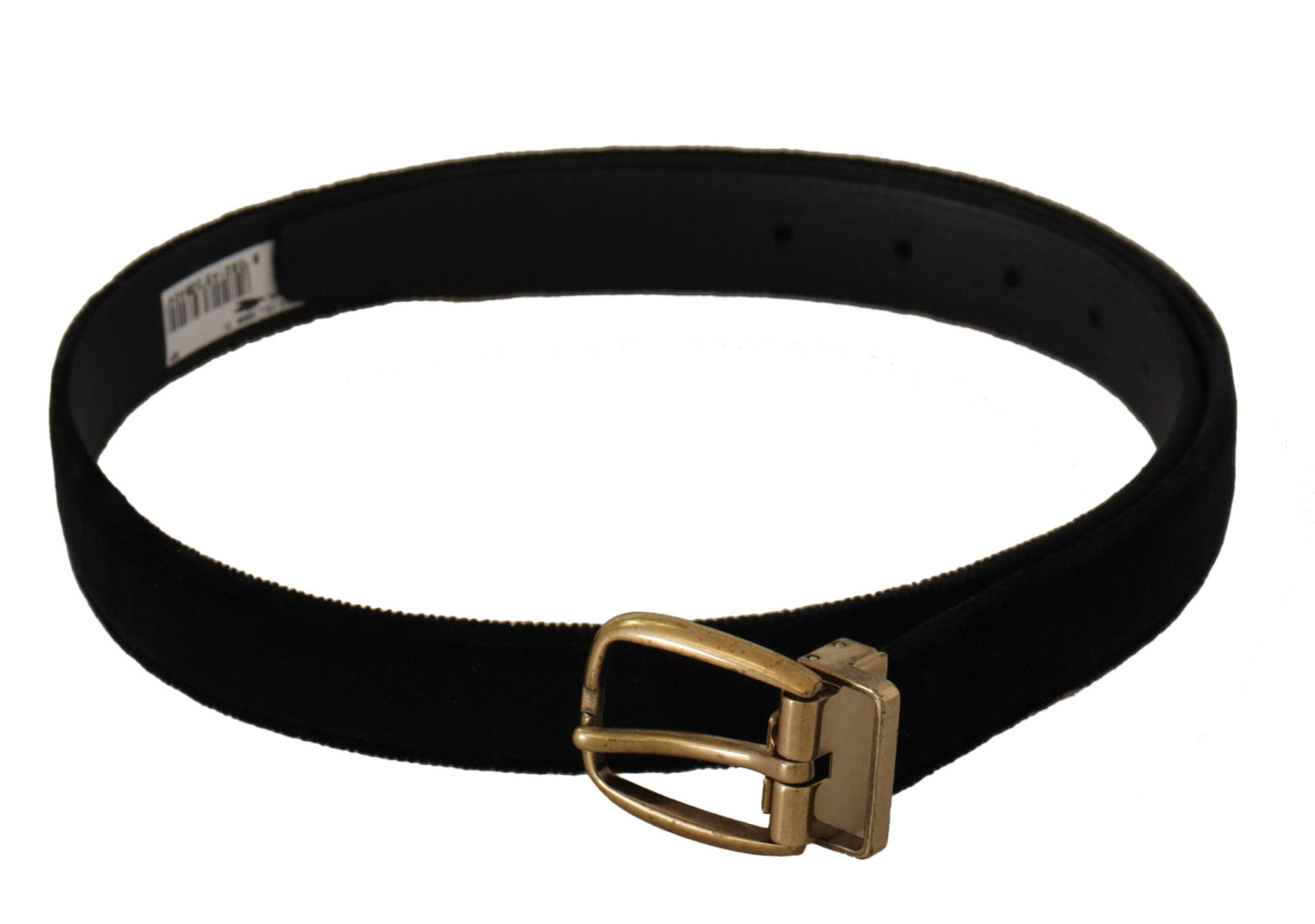 Dolce &amp; Gabbana Ceinture à boucle en métal doré en cuir velours noir