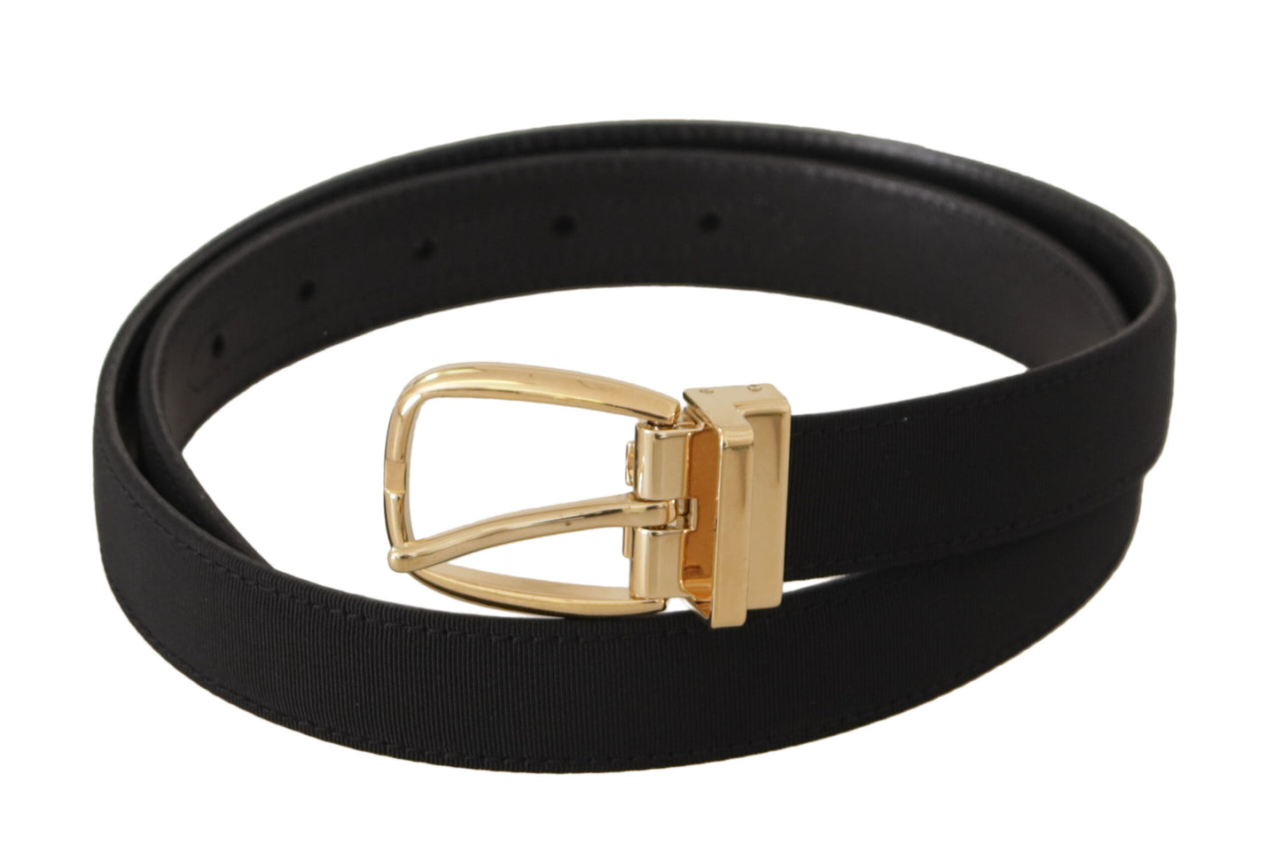 Dolce &amp; Gabbana Ceinture à boucle en métal doré en cuir et toile noire