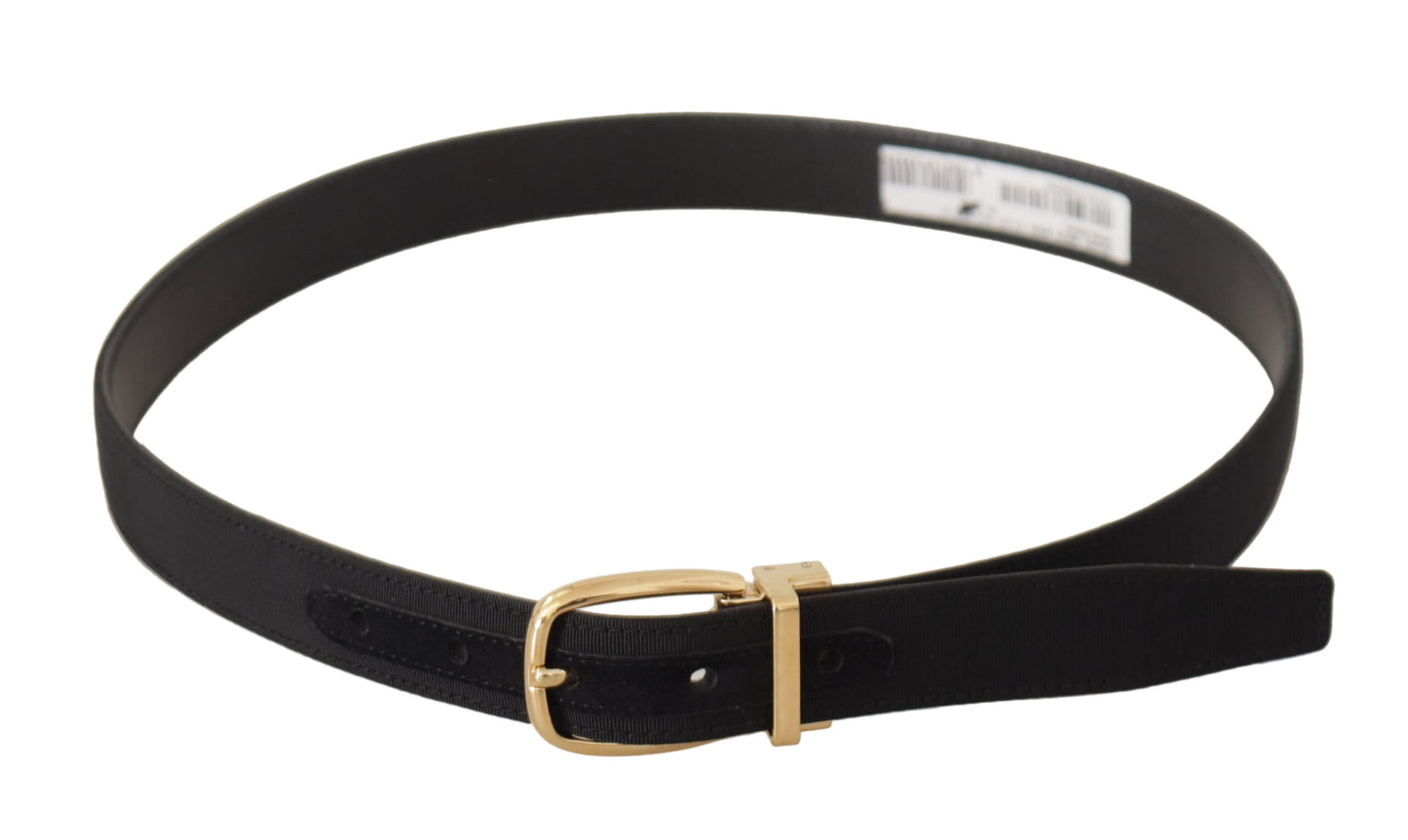 Dolce &amp; Gabbana Ceinture à boucle en métal doré en cuir et toile noire