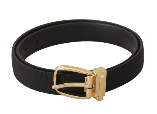 Dolce &amp; Gabbana Ceinture à boucle en métal doré en cuir et toile noire