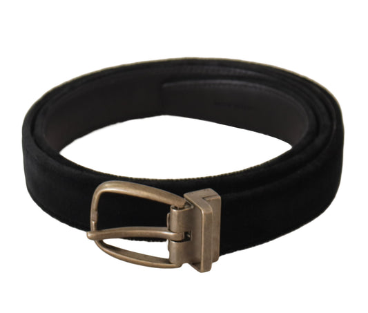 Dolce &amp; Gabbana Ceinture noire à boucle en métal doré en velours Alta Sartoria