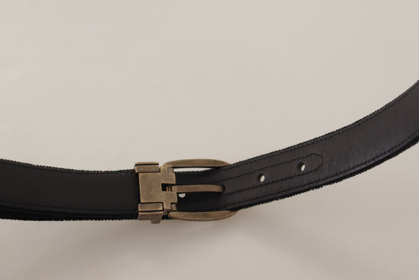 Dolce &amp; Gabbana Ceinture noire à boucle en métal doré en velours Alta Sartoria