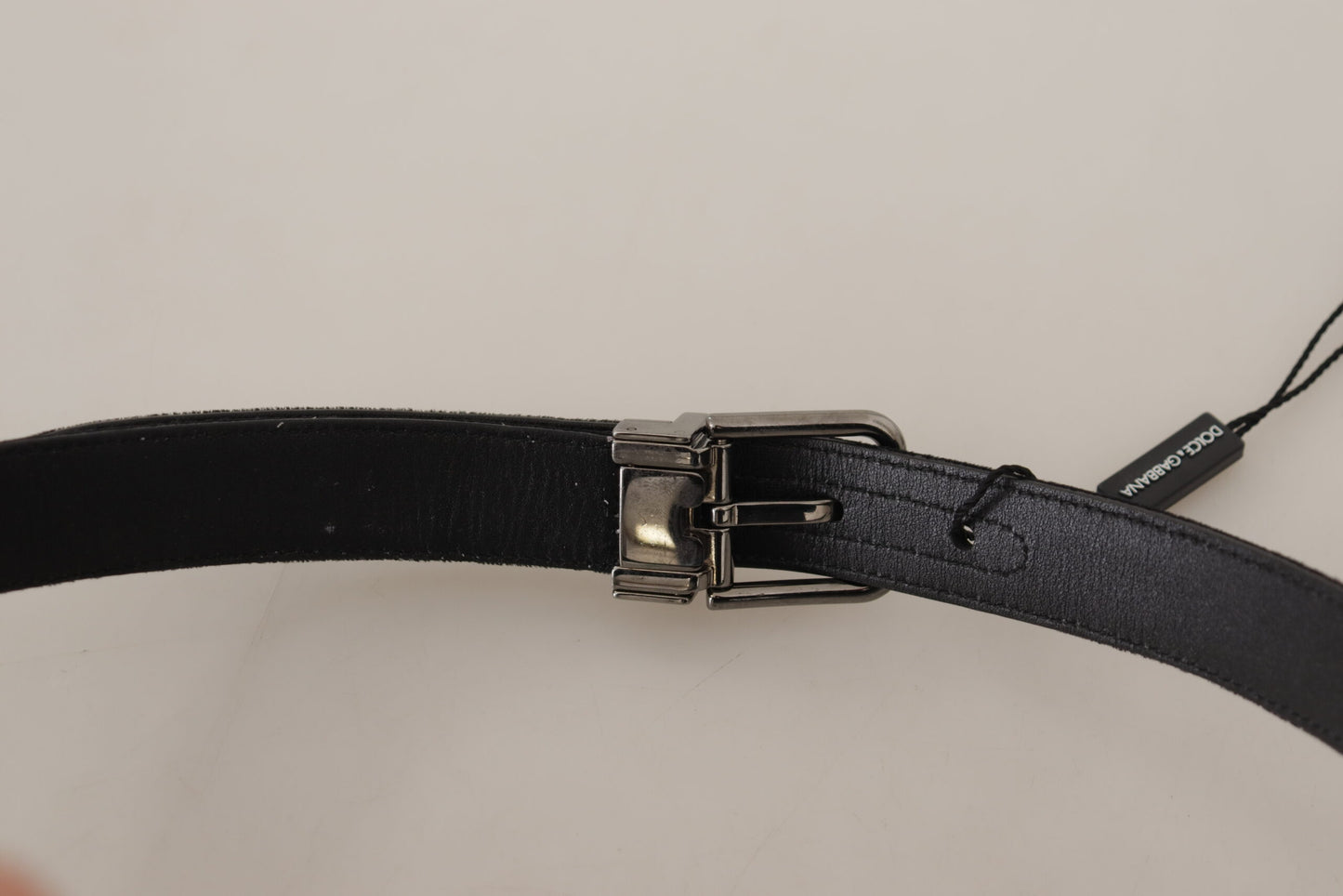 Dolce &amp; Gabbana Ceinture à boucle en métal argenté en coton noir