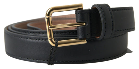 Dolce &amp; Gabbana Ceinture à boucle en métal doré en cuir noir