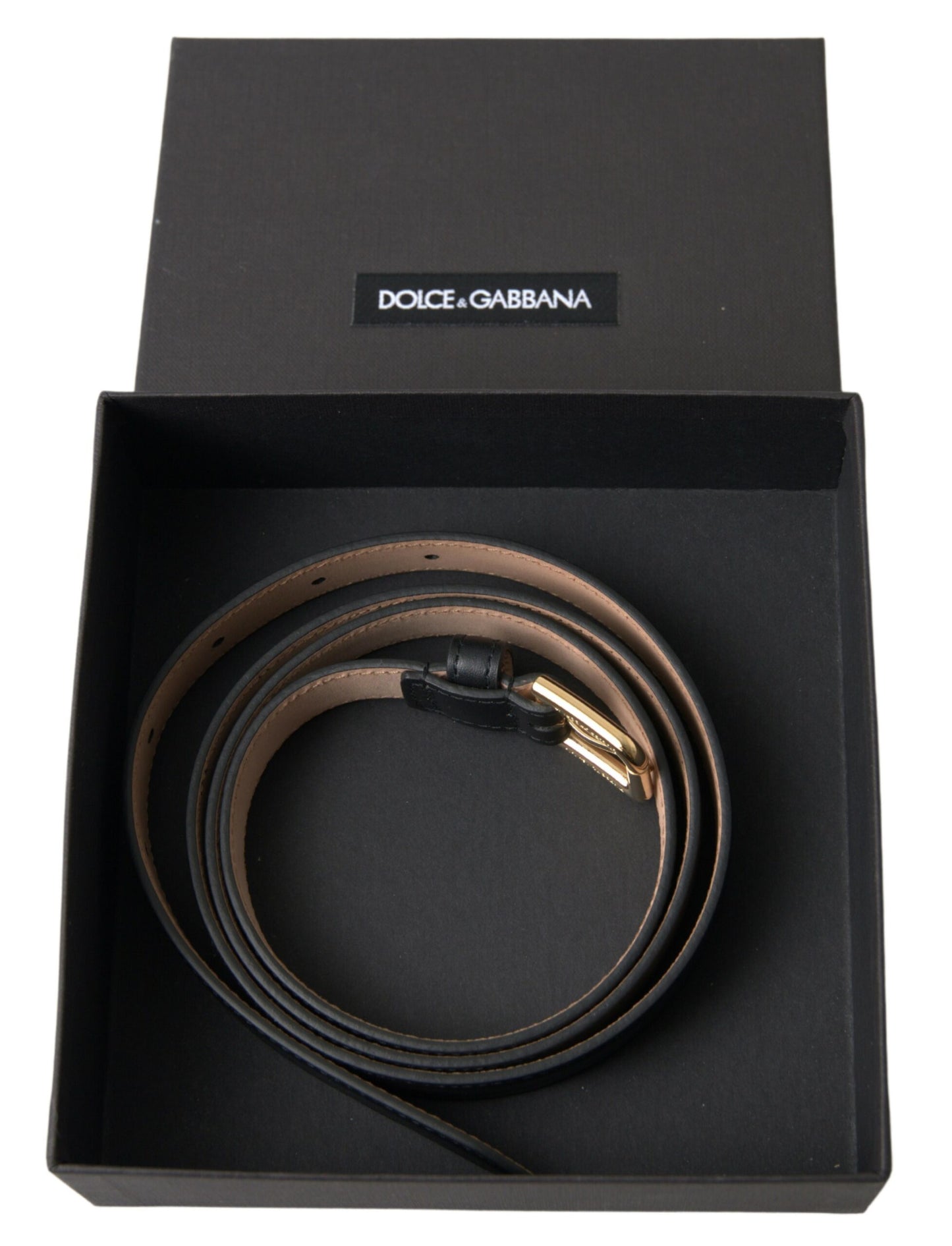 Dolce &amp; Gabbana Ceinture à boucle en métal doré en cuir noir