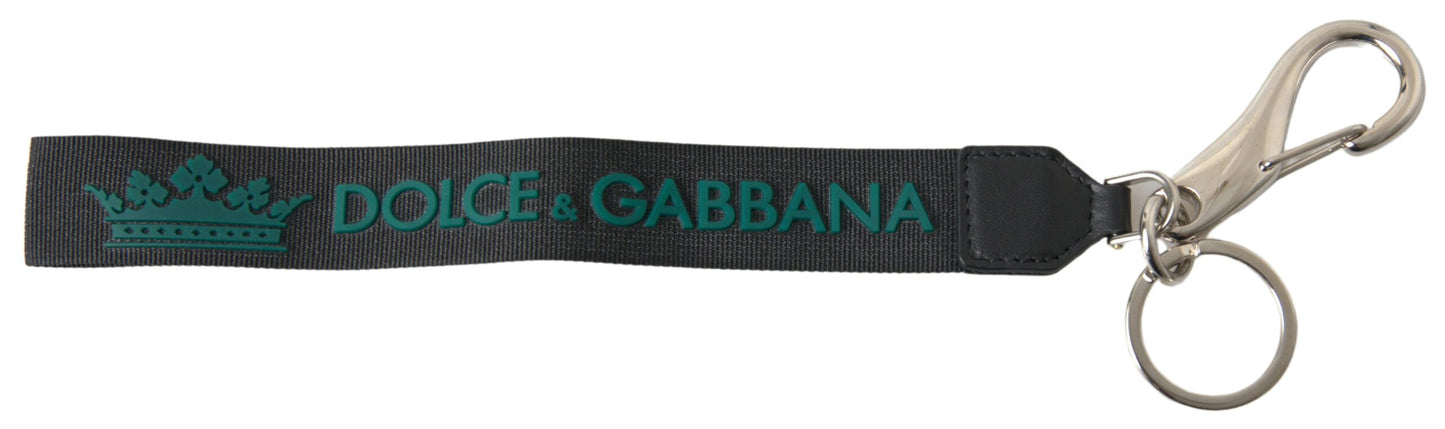 Dolce &amp; Gabbana Porte-clés en métal argenté avec logo DG noir en caoutchouc