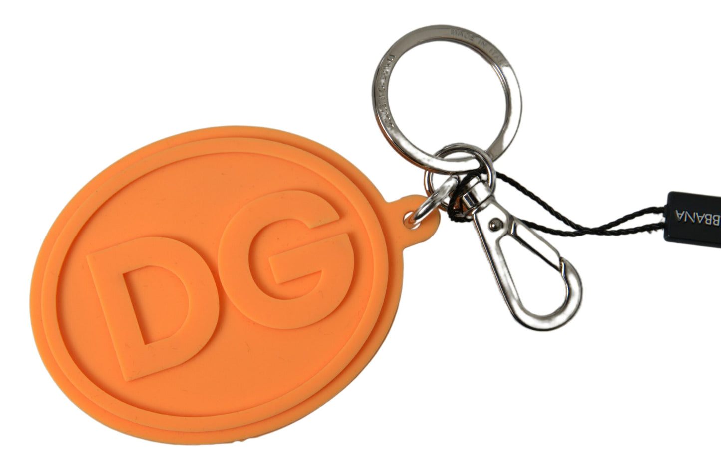 Dolce &amp; Gabbana Orange Gummi DG Logo Gold Messing Metall Schlüsselanhänger