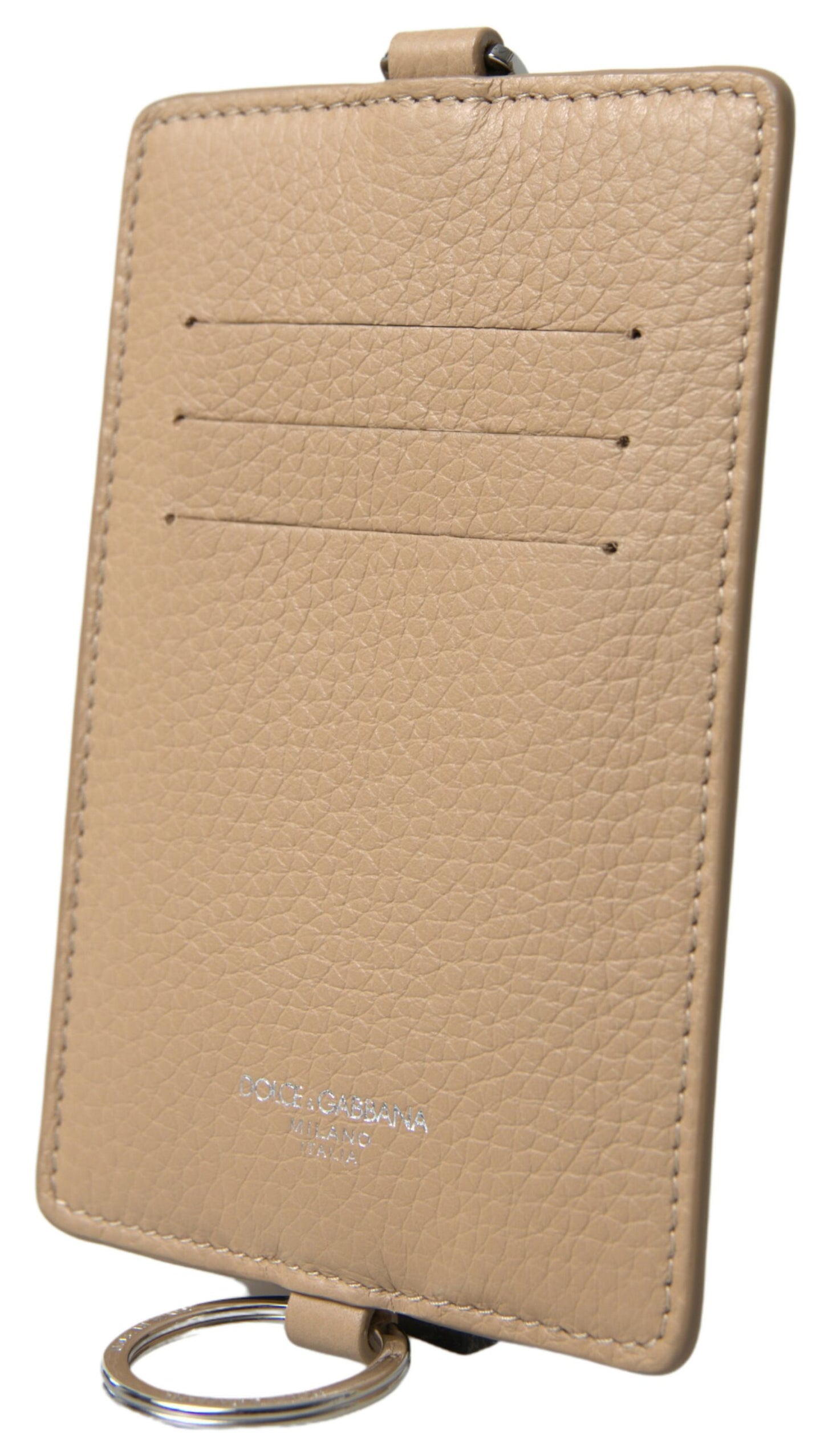 Dolce &amp; Gabbana Porte-cartes avec lanière en cuir beige et logo pour hommes