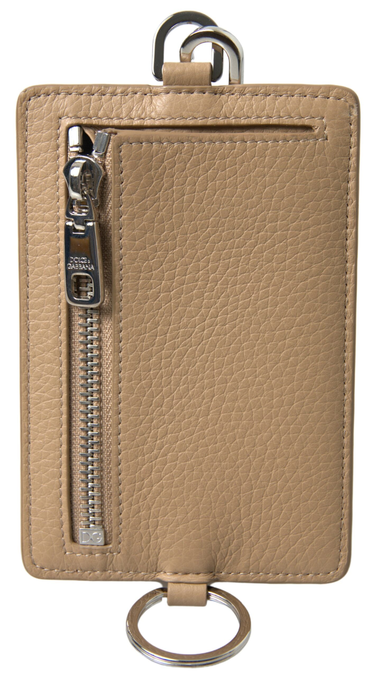 Dolce &amp; Gabbana Porte-cartes avec lanière en cuir beige et logo pour hommes