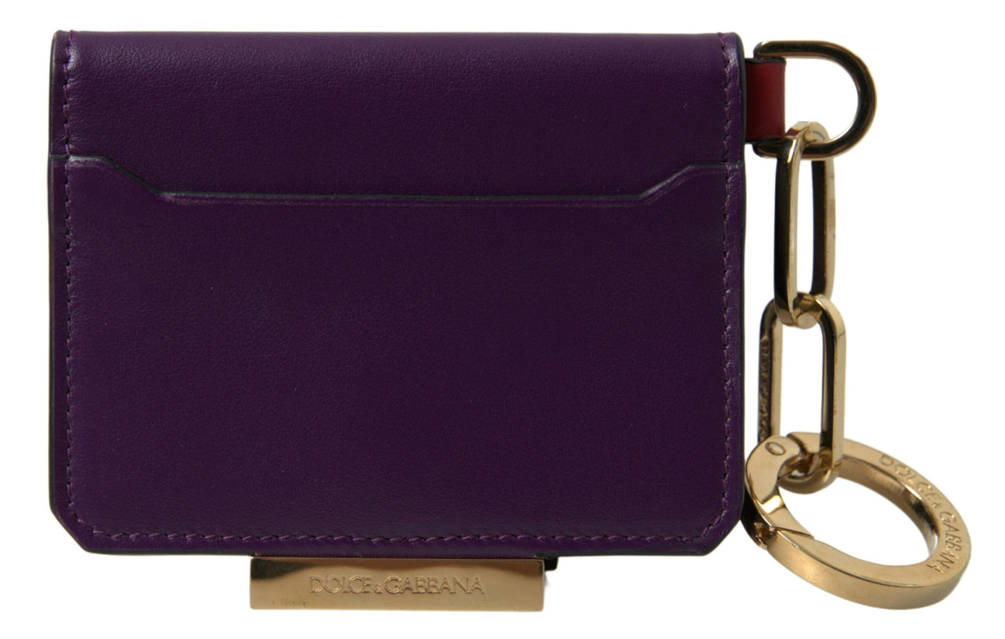 Portefeuille porte-cartes à deux volets avec logo en cuir de veau violet Dolce &amp; Gabbana