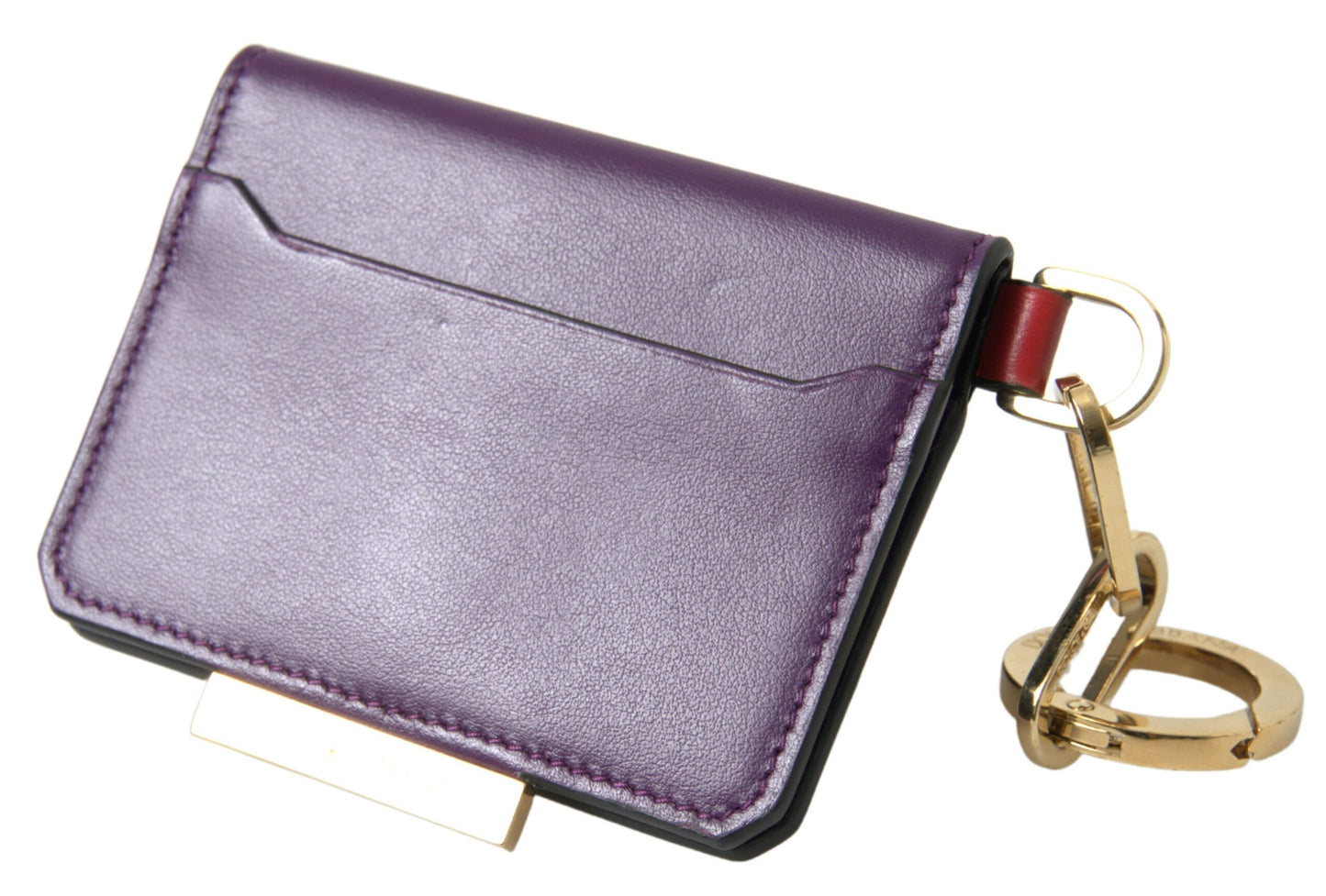 Portefeuille porte-cartes à deux volets avec logo en cuir de veau violet Dolce &amp; Gabbana