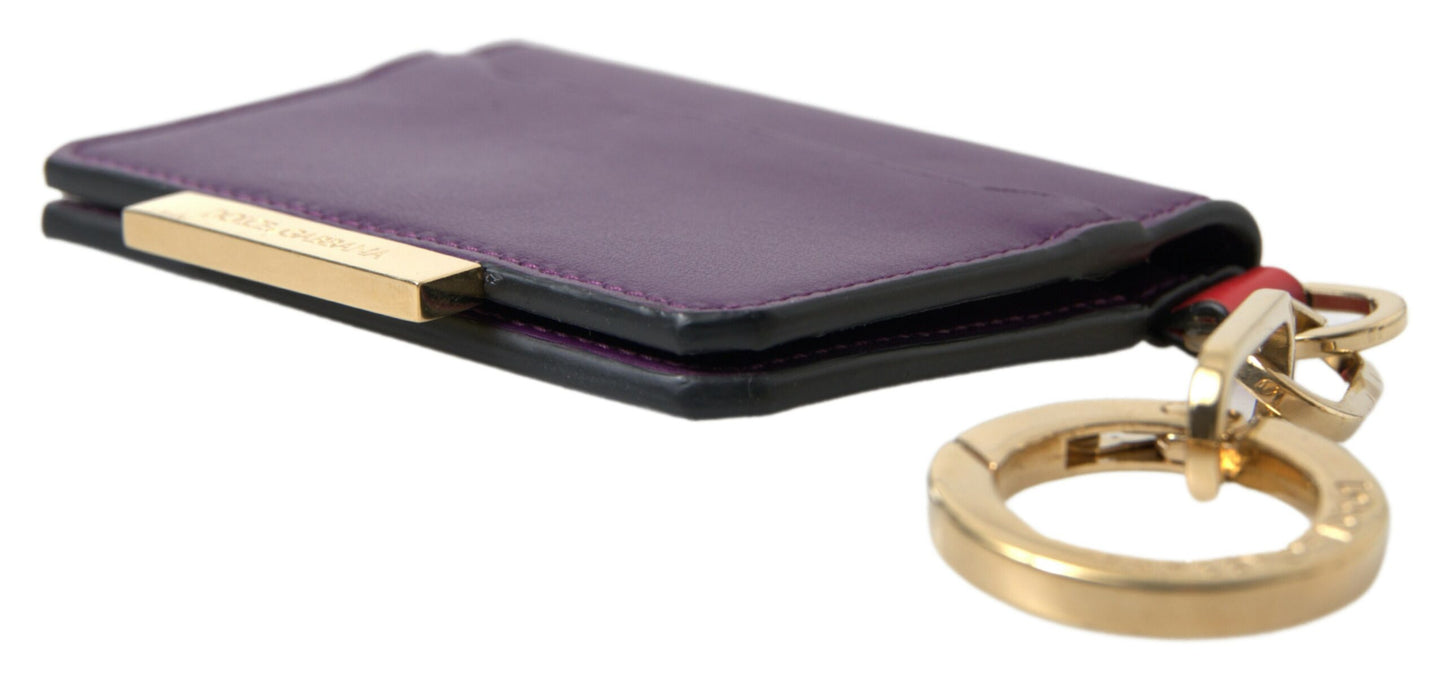 Portefeuille porte-cartes à deux volets avec logo en cuir de veau violet Dolce &amp; Gabbana