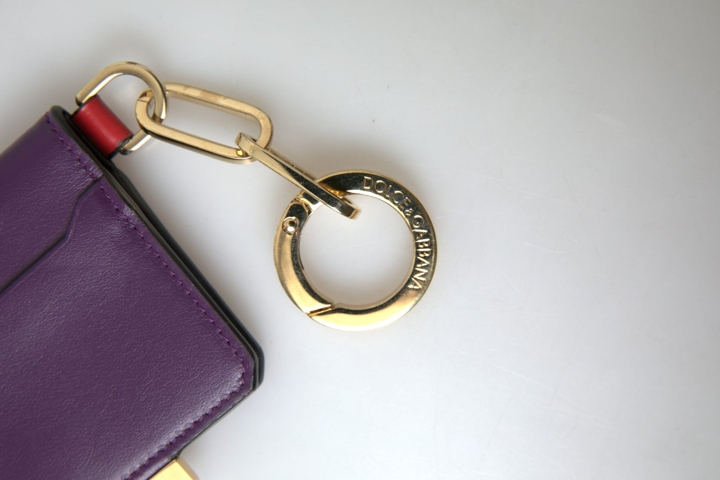 Portefeuille porte-cartes à deux volets avec logo en cuir de veau violet Dolce &amp; Gabbana