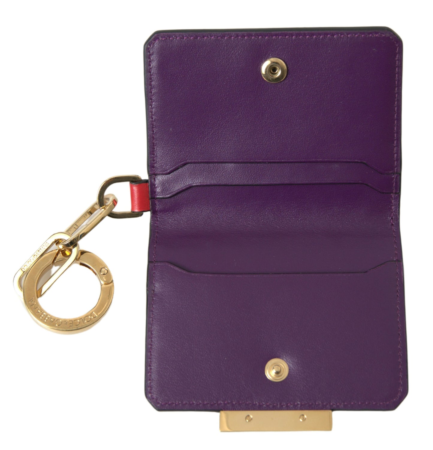 Portefeuille porte-cartes à deux volets avec logo en cuir de veau violet Dolce &amp; Gabbana