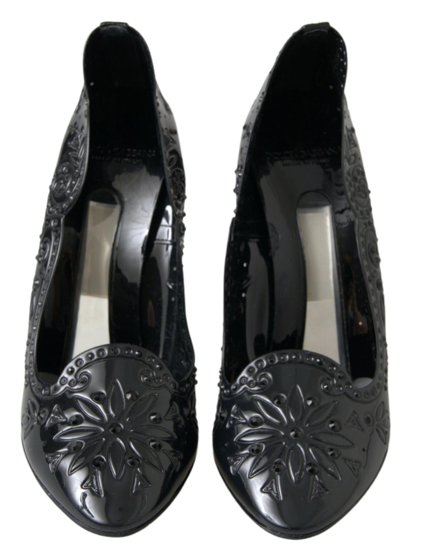 Dolce &amp; Gabbana Chaussures à talons en cristal floral noir CINDERELLA