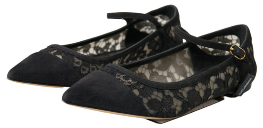 Dolce &amp; Gabbana Mocassins en dentelle noire Ballerines Chaussures plates