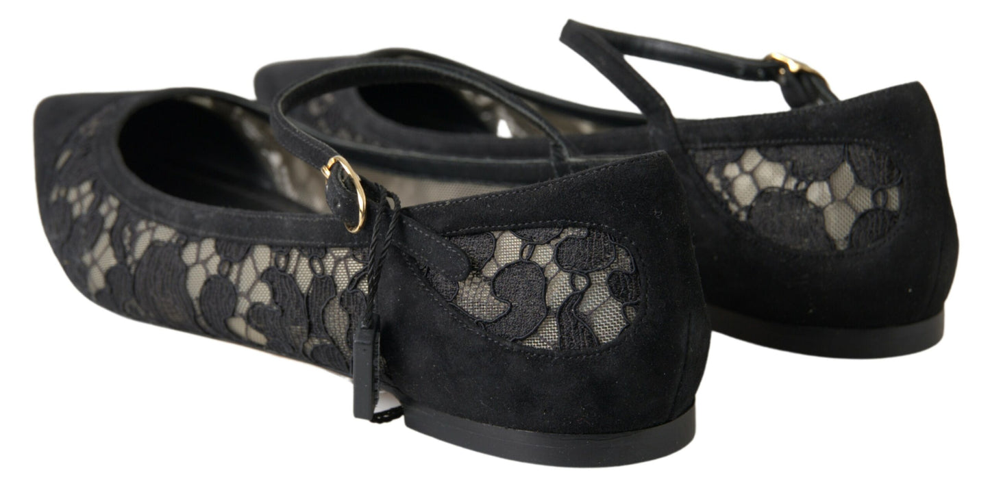 Dolce &amp; Gabbana Mocassins en dentelle noire Ballerines Chaussures plates