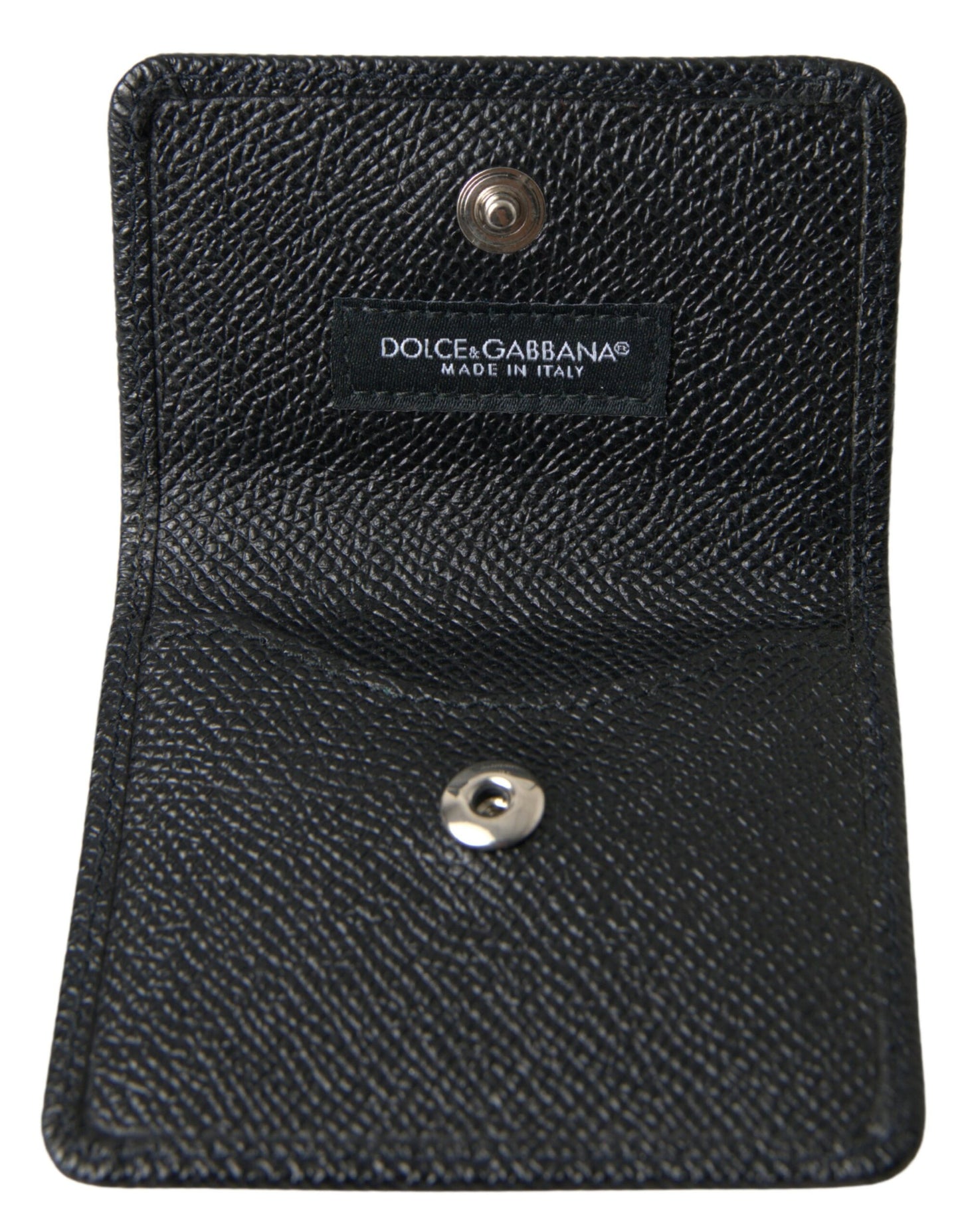 Dolce &amp; Gabbana Bifold-Geldbörse aus schwarzem strukturiertem Leder mit Logo