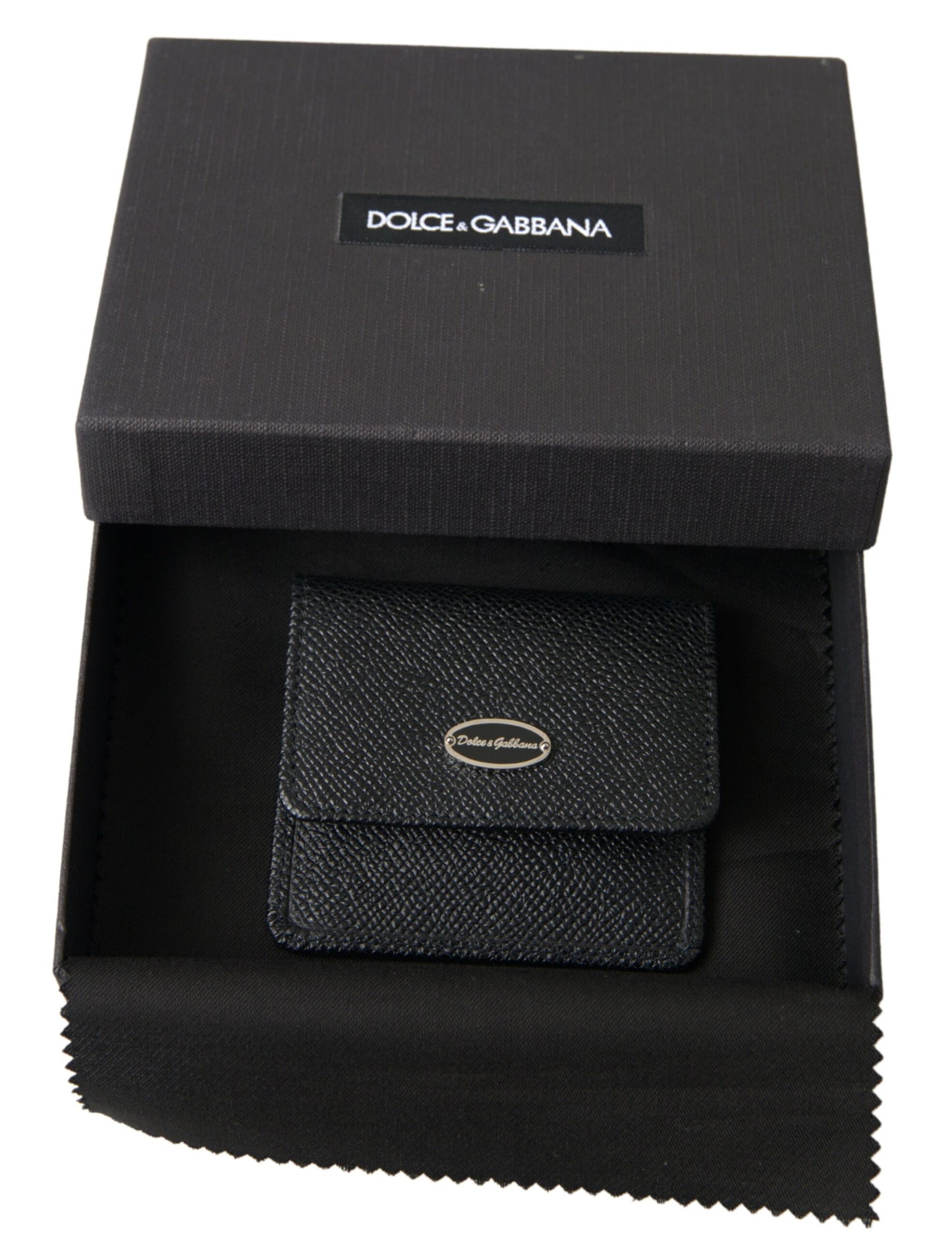 Dolce &amp; Gabbana Portefeuille porte-monnaie à deux volets en cuir texturé noir avec logo