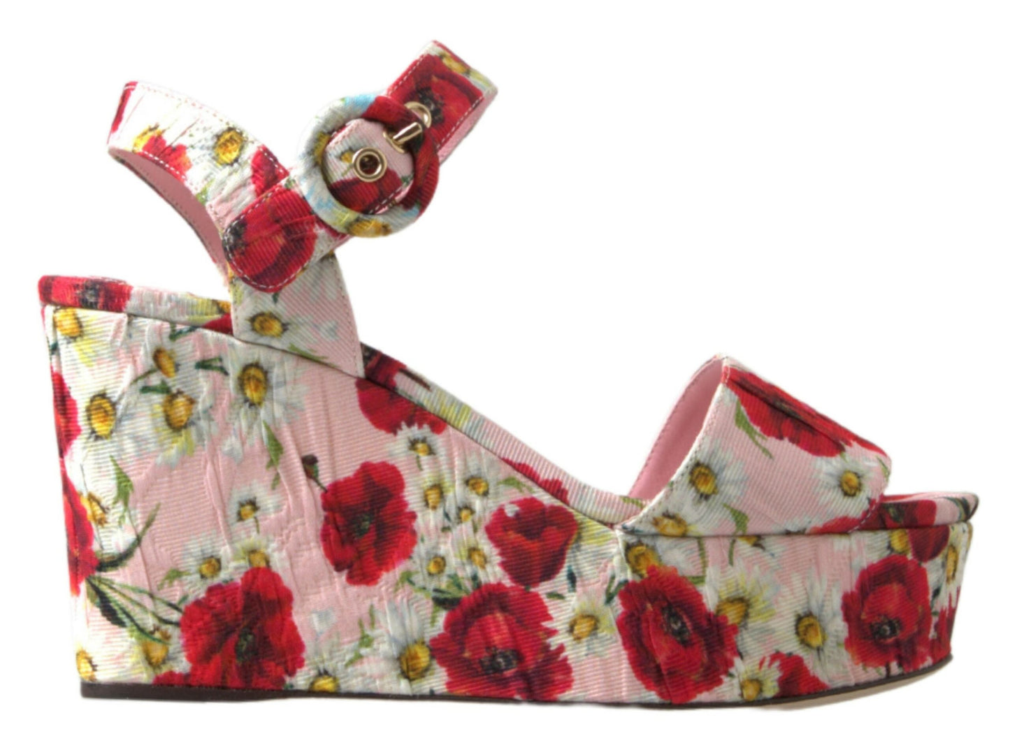 Dolce &amp; Gabbana Sandales compensées à imprimé floral multicolore avec bride à la cheville et bride à la cheville