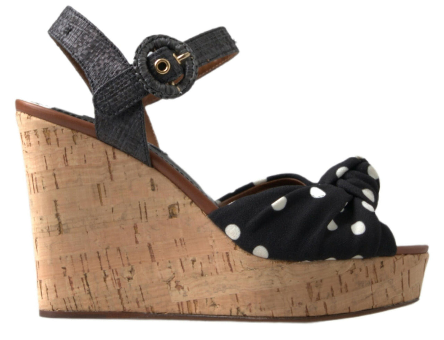 Dolce &amp; Gabbana Schwarze Keilabsatz-Sandalen mit gepunktetem Knöchelriemen