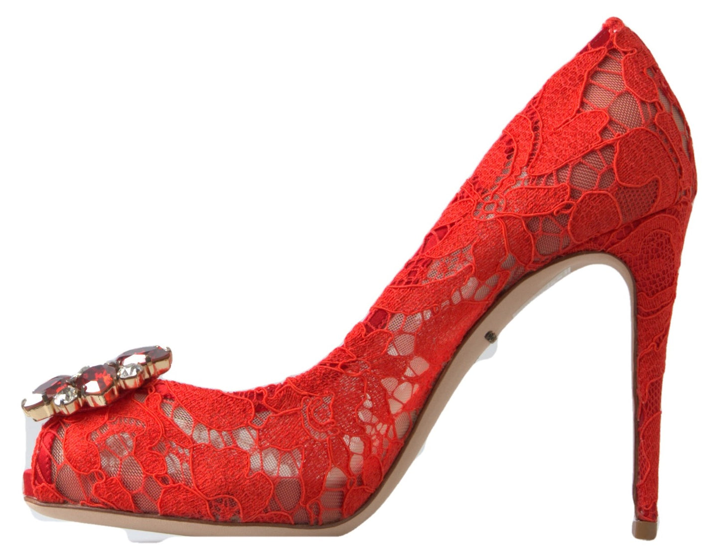 Dolce &amp; Gabbana Rouge Taormina Dentelle Talons En Cristal Escarpins Chaussures