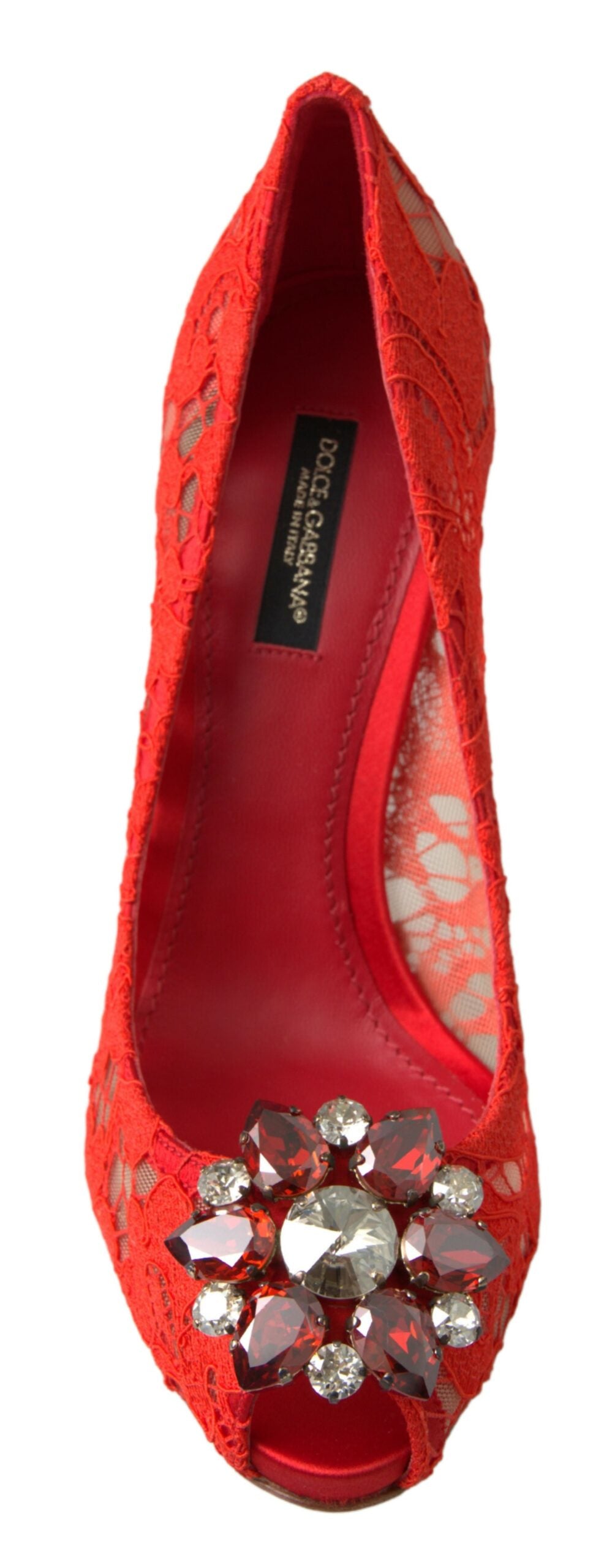 Dolce &amp; Gabbana Rouge Taormina Dentelle Talons En Cristal Escarpins Chaussures