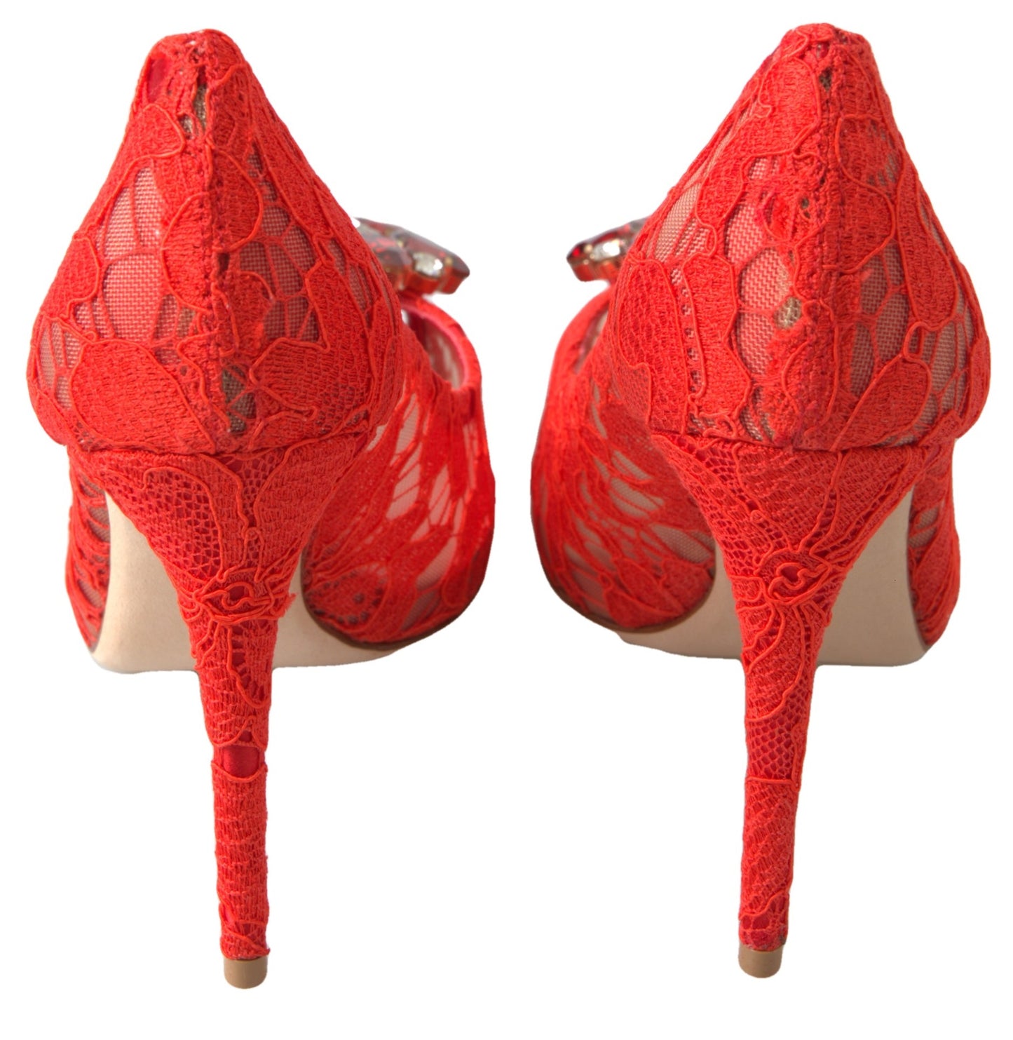 Dolce &amp; Gabbana Rouge Taormina Dentelle Talons En Cristal Escarpins Chaussures