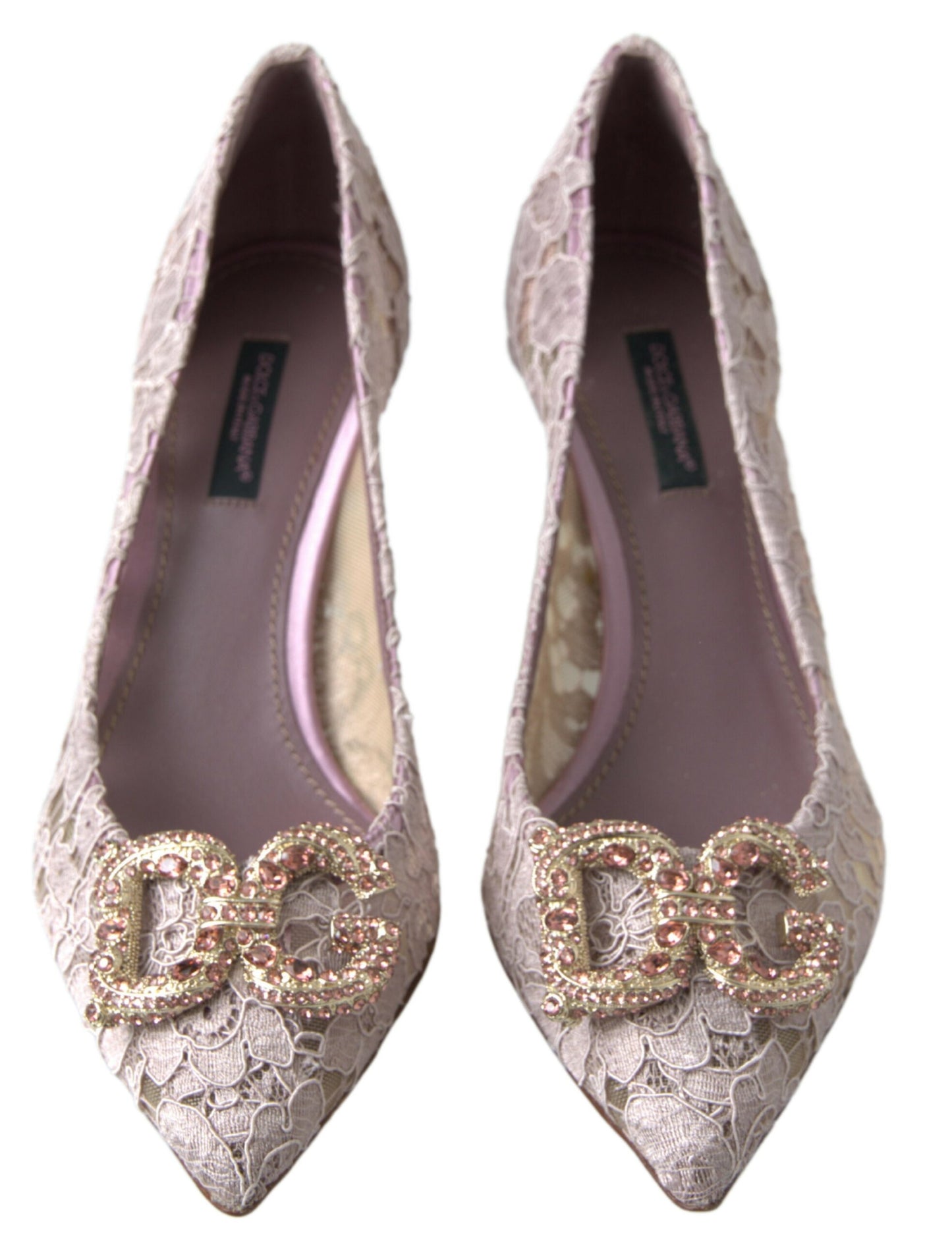 Dolce &amp; Gabbana Chaussures à escarpins en cristal DG en dentelle florale rose