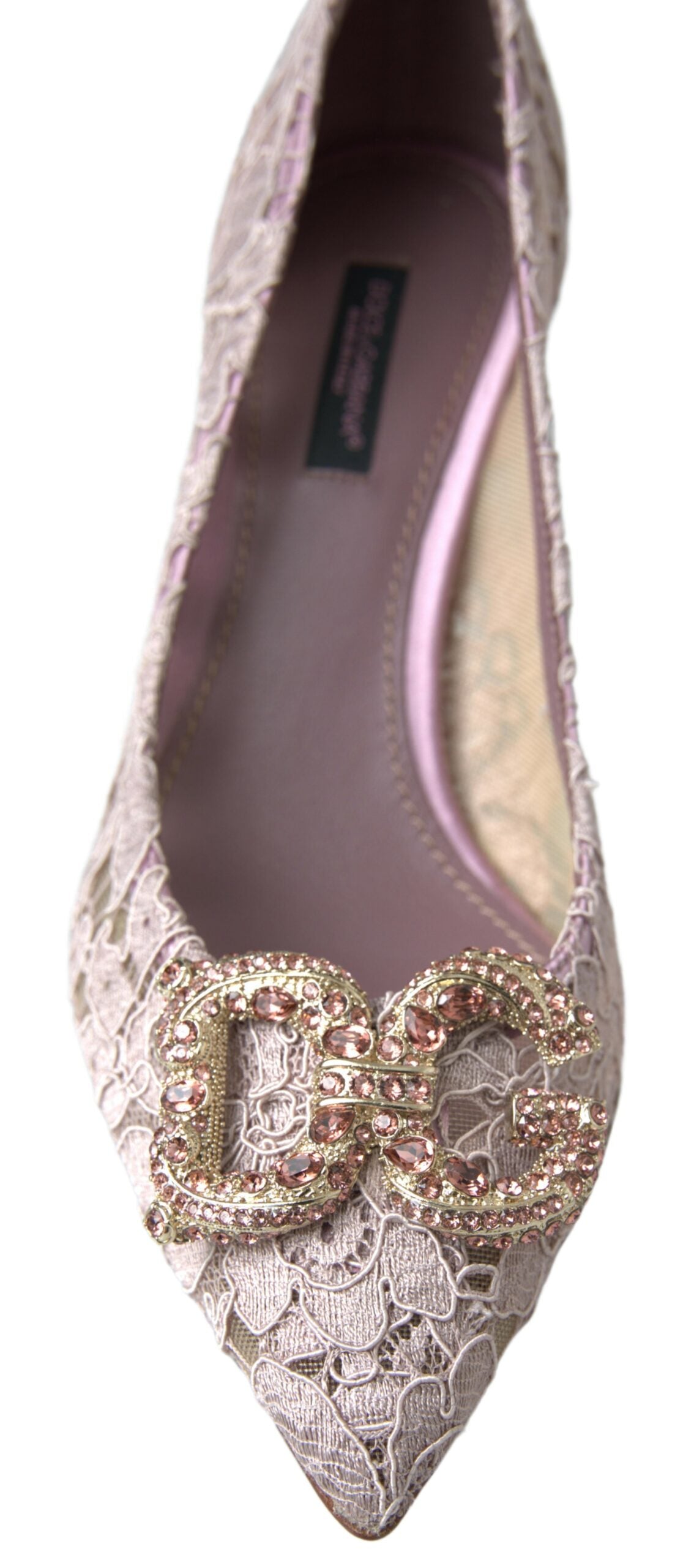 Dolce &amp; Gabbana Chaussures à escarpins en cristal DG en dentelle florale rose