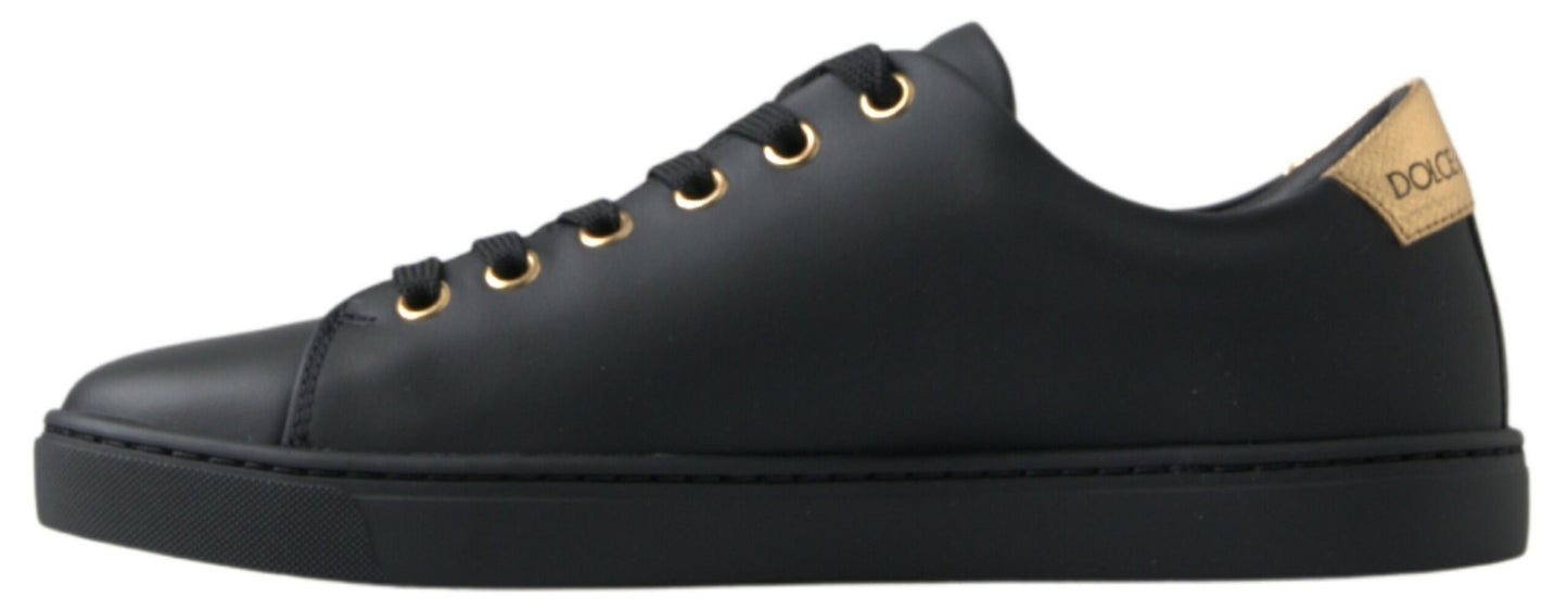 Dolce &amp; Gabbana Schwarz-goldene Leder-Klassiker-Sneakers