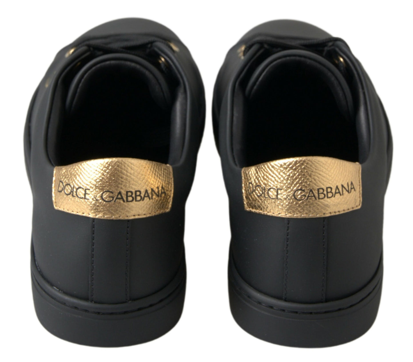 Dolce &amp; Gabbana Schwarz-goldene Leder-Klassiker-Sneakers