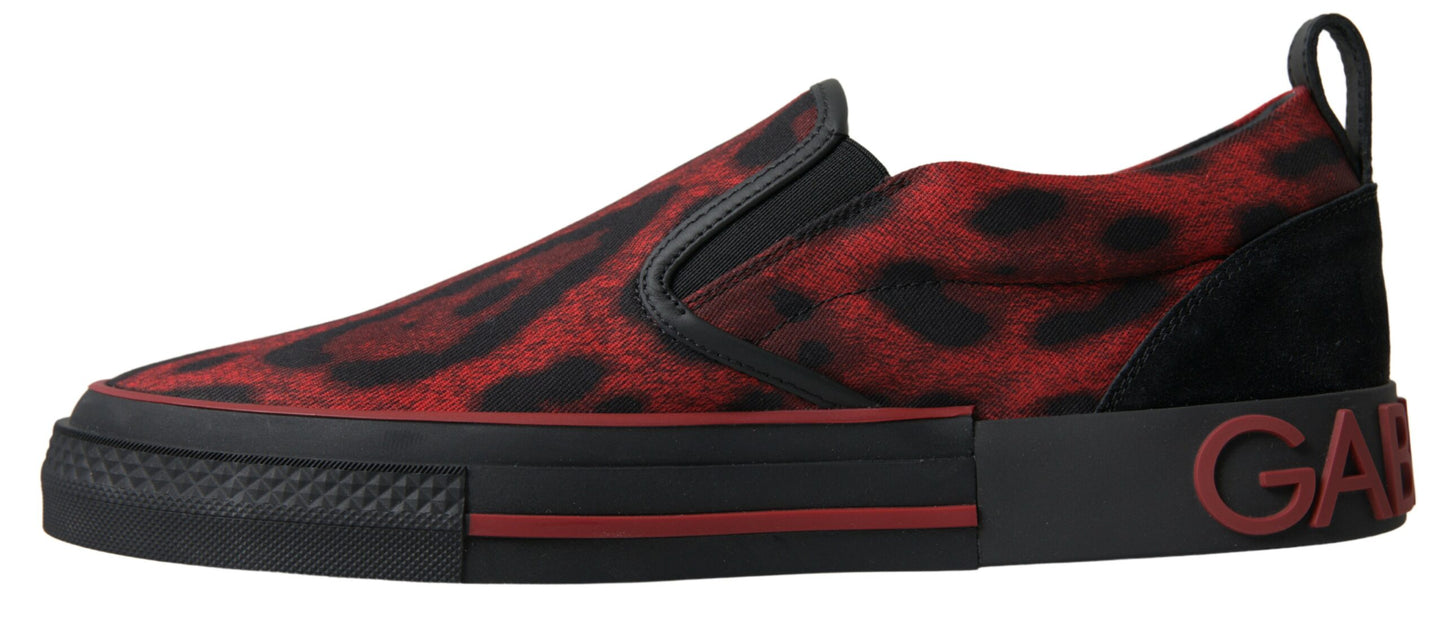 Dolce &amp; Gabbana Mocassins Léopard Noir Rouge Baskets Chaussures