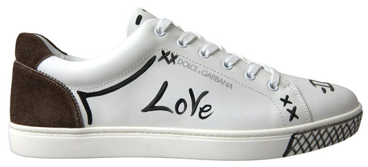 Dolce &amp; Gabbana Baskets décontractées LOVE en cuir blanc et marron