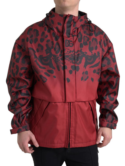 Dolce &amp; Gabbana Veste imperméable à capuche léopard rouge