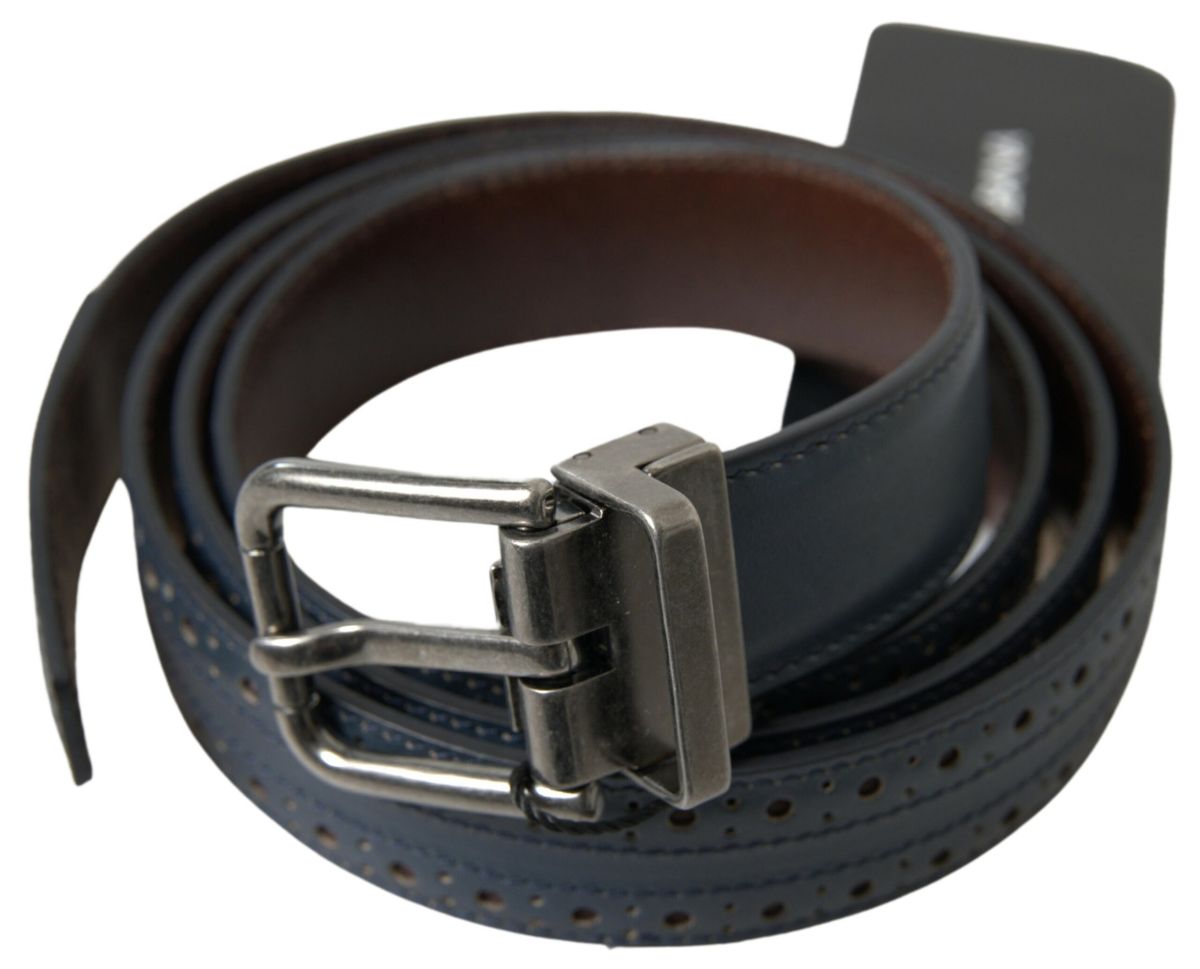 Dolce &amp; Gabbana Ceinture à boucle en métal perforé en cuir bleu