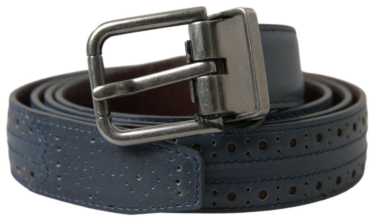 Dolce &amp; Gabbana Ceinture à boucle en métal perforé en cuir bleu