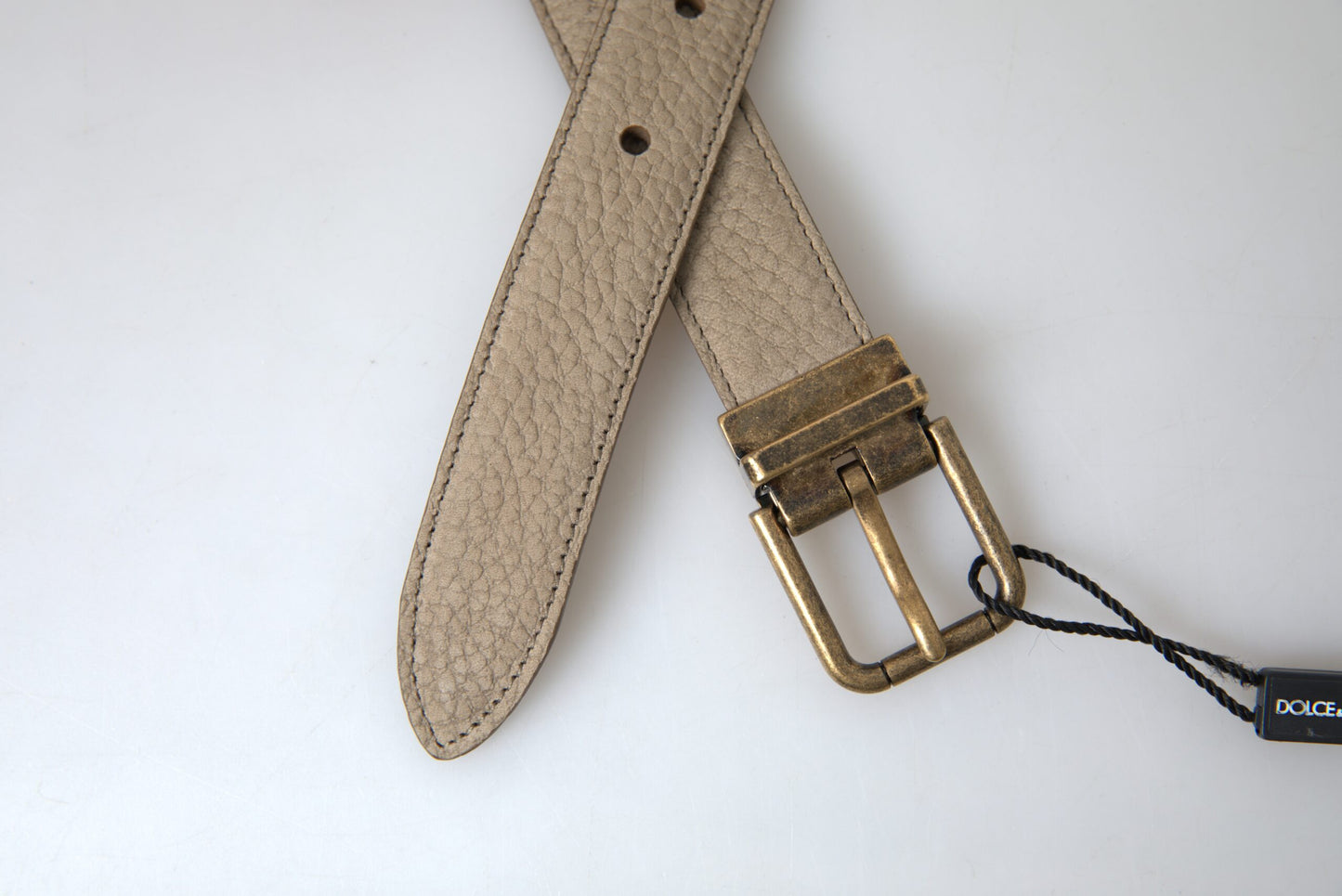 Dolce &amp; Gabbana Ceinture en cuir beige avec boucle en métal doré pour homme