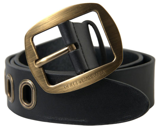 Dolce &amp; Gabbana Ceinture en cuir noir avec boucle en métal doré pour homme