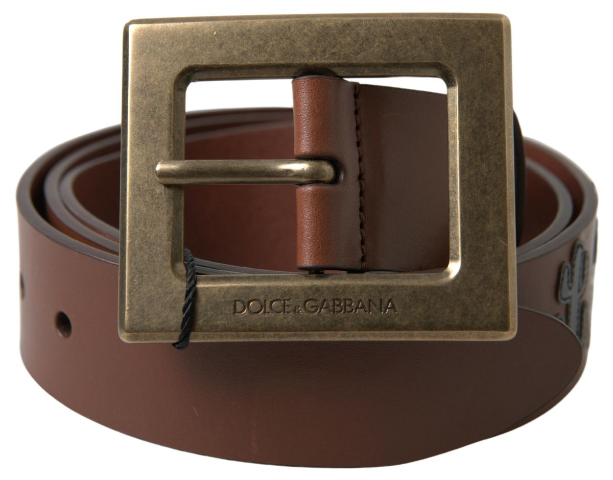 Ceinture à boucle carrée Dolce &amp; Gabbana en cuir marron #DGFAMLY