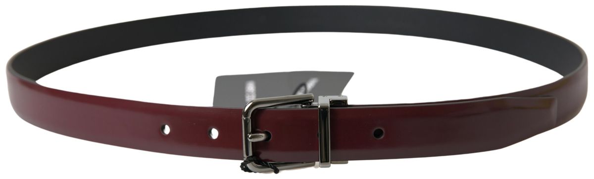 Dolce &amp; Gabbana Ceinture à boucle en métal argenté en cuir bordeaux