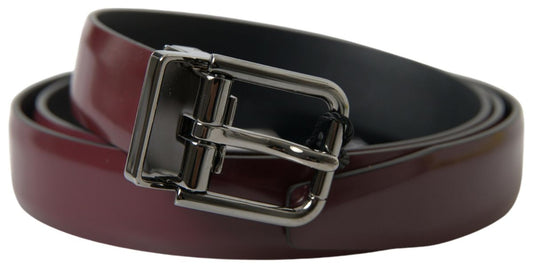 Dolce &amp; Gabbana Ceinture à boucle en métal argenté en cuir bordeaux