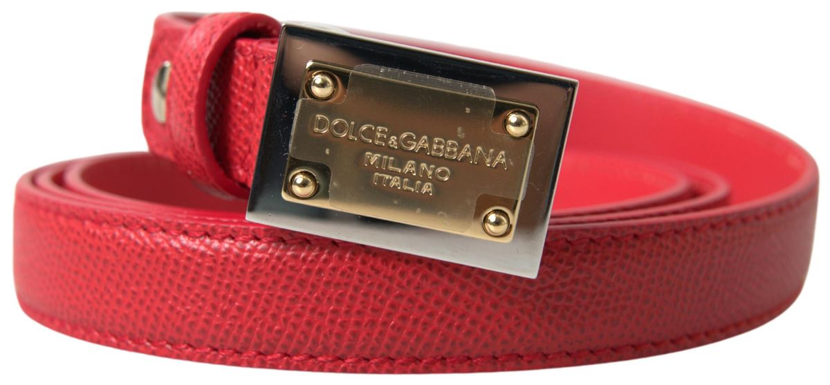 Dolce &amp; Gabbana Gürtel aus rotem Leder mit goldgravierter Metallschnalle